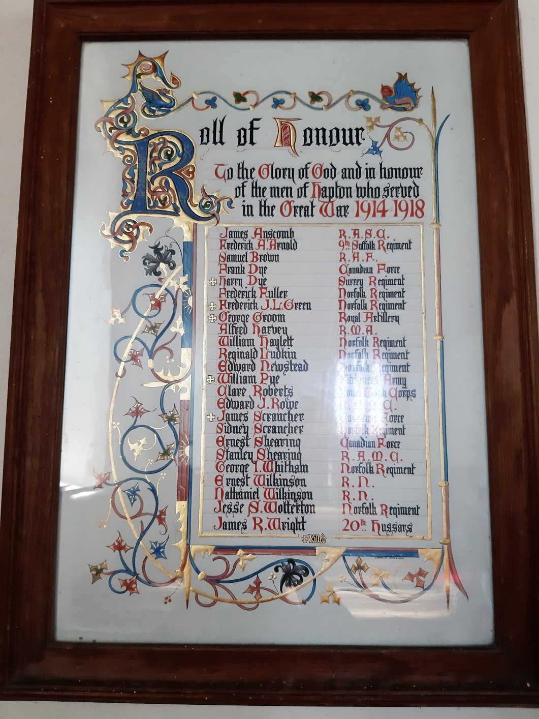 Hapton_Roll_Of_Honour_WW1